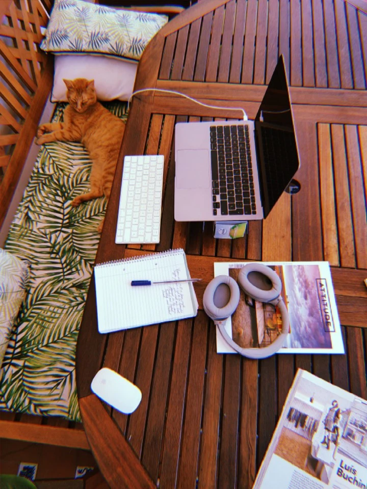 Remote working set up in wooden table