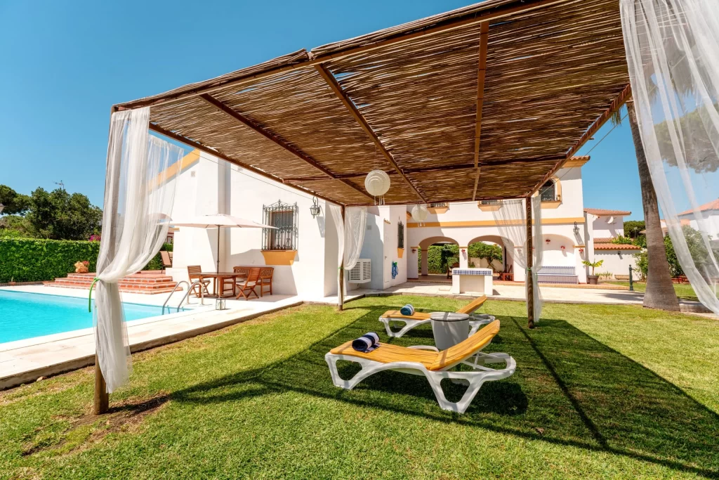 sunloungers chair in villa la caleta garden